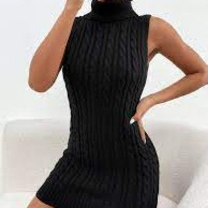 Edge black cable knit mini dress Medium